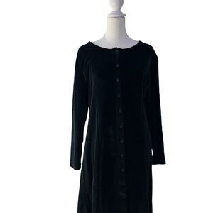 Erika & Co Vintage Black Velour Maxi Long Dress Long Sleeve Size XL Button Down